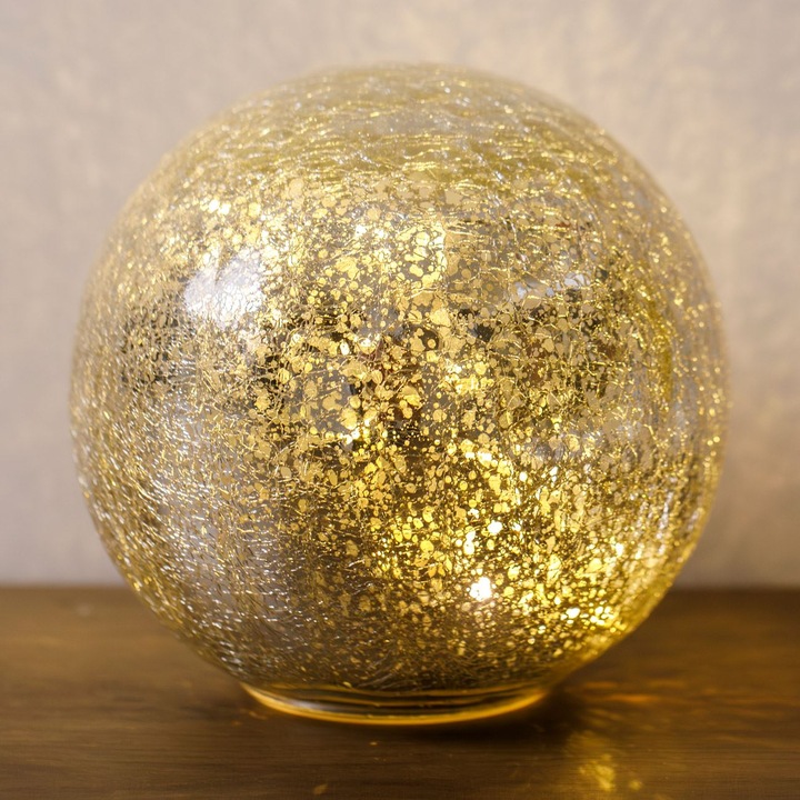 Lampa de birou Sfera din sticlă de culoare șampanie, efect crackle, 19cm