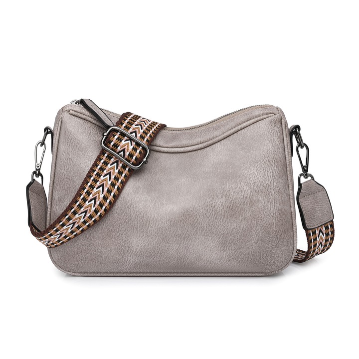 Női Crossbody Táska, Esther Beauty®, Ökológiai bőr, Állítható pánt, Vízálló, Könnyen tisztítható, Fém cipzárak, 26×17×8cm, Szürke