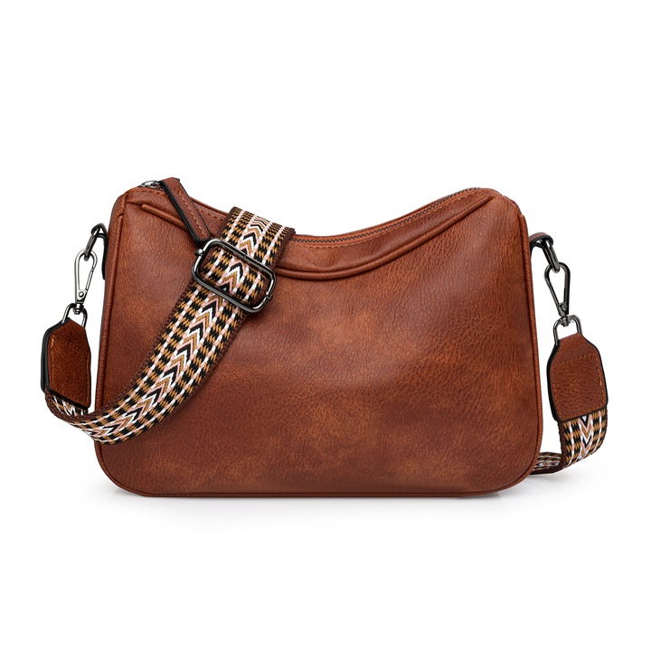 Női Crossbody Táska, Esther Beauty®, Ökológiai Bőr, Állítható Pánt, Vízálló, Könnyen tisztítható, Fém cipzárak, 26×17×8cm, Barna