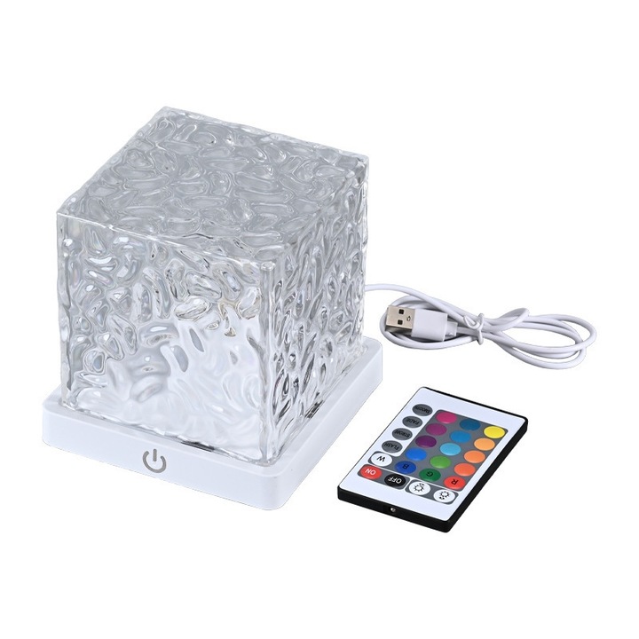 Lampa de veghe BALQRA Cub 3D, 16 culori, efect valuri oceanice, 15cm