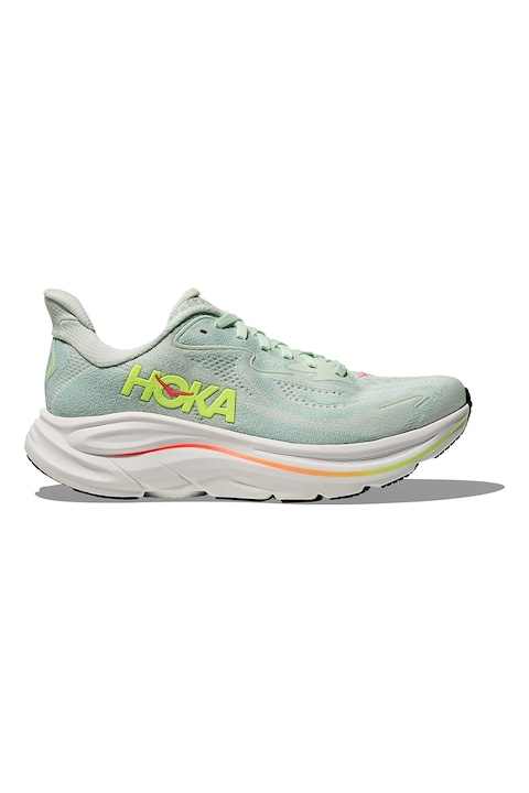 Hoka, Pantofi Clifton 10 cu logo pentru alergare, Portocaliu/Verde neon/Verde deschis