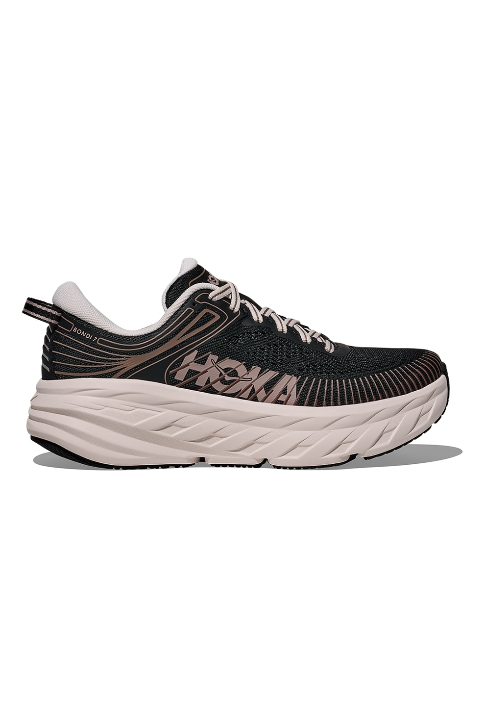 Hoka, Pantofi Bondi 7 din material textil cu insertii din material sintetic, pentru alergare, Negru, Roz pal, 7.5