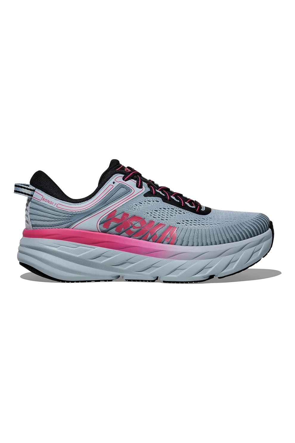 Hoka, Pantofi Bondi 7 din material textil cu insertii din material sintetic, pentru alergare, Coral, Gri, 6.5