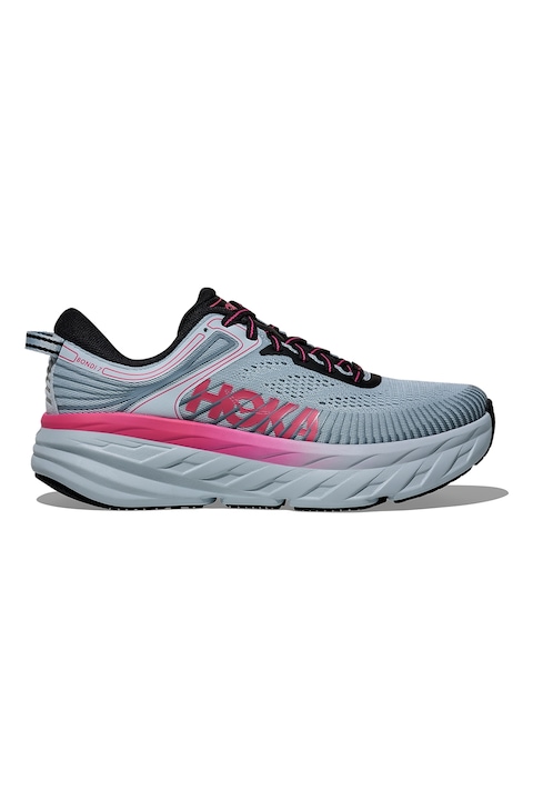 Hoka, Pantofi Bondi 7 din material textil cu insertii din material sintetic, pentru alergare, Coral/Gri