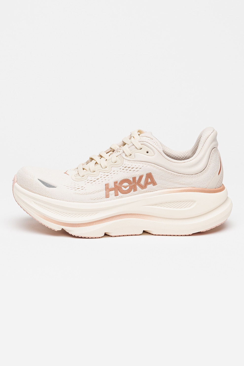 Hoka, Pantofi Bondi 9 cu garnituri din plasa pentru alergare, Rosu stins, Bej deschis, 7.5