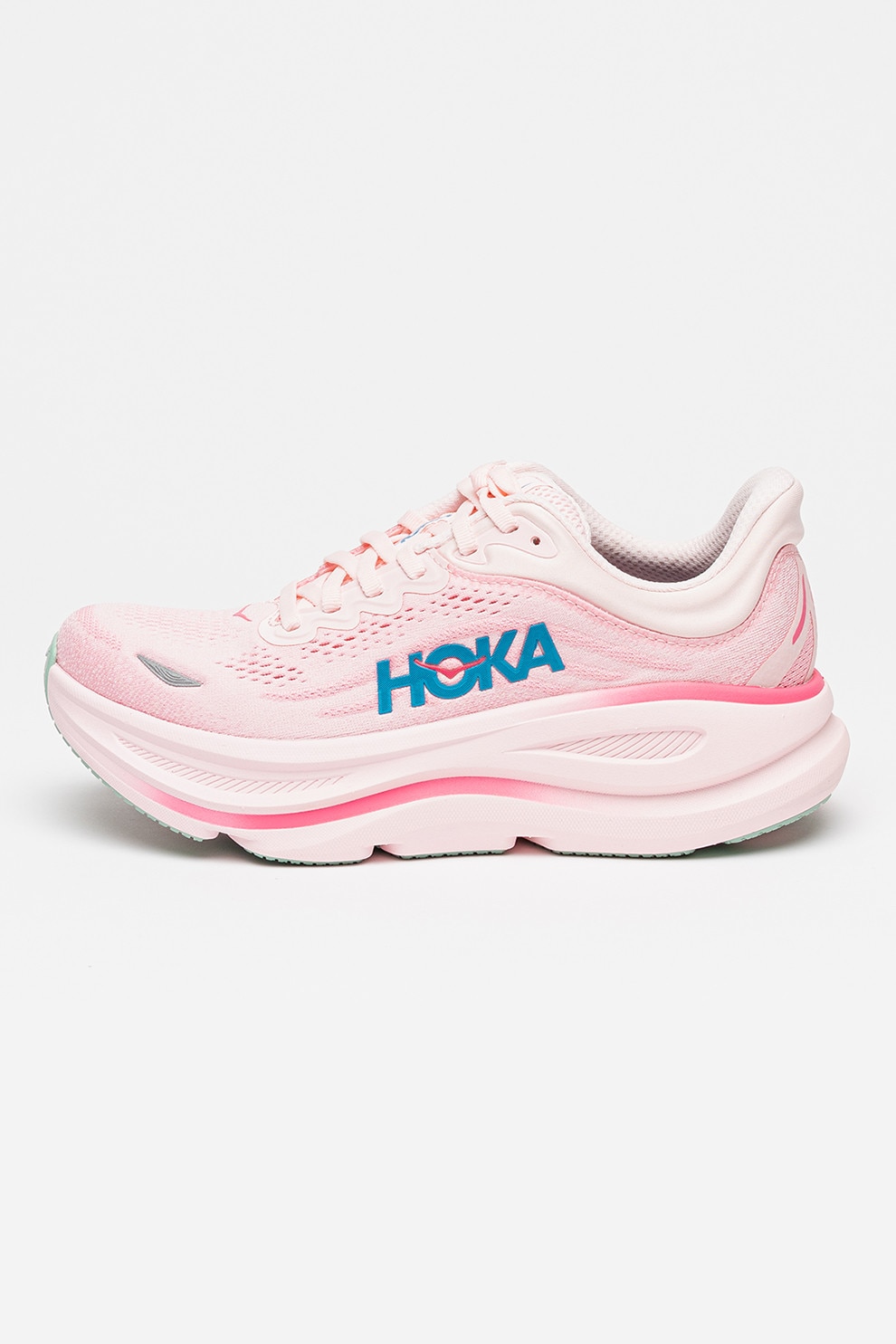 Hoka, Pantofi Bondi 9 cu garnituri din plasa pentru alergare, Roz deschis, Albastru petrol, 6.5