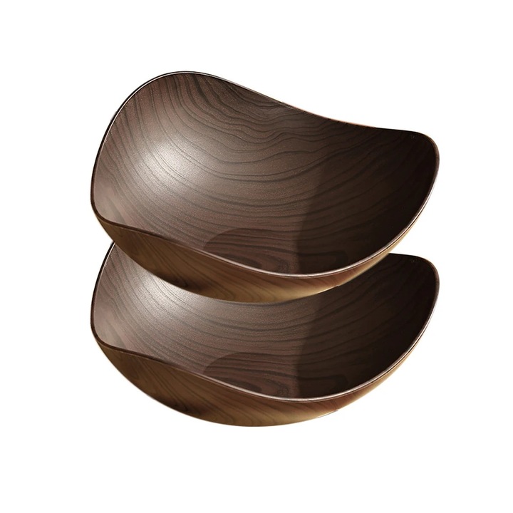 Set 2 farfurii reutilizabile cu design lemn, pentru fructe si deserturi, culoare ebony