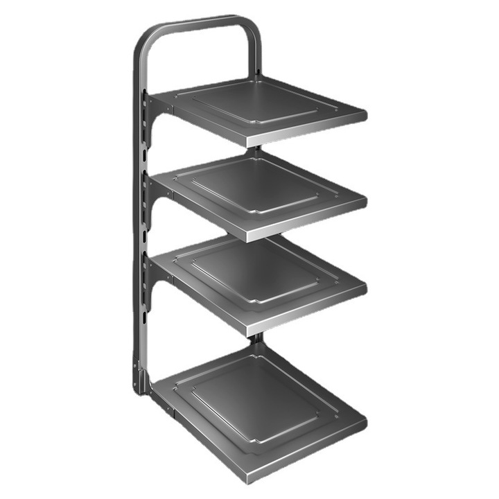 Raft coltar pliabil din inox pentru bucatarie 52x26x22cm, 4 niveluri, rezistent la rugina