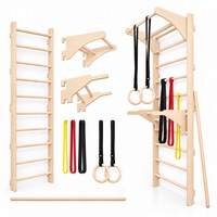 MAMOI Spalier cu bara tractiuni, Ringo, paralele Dip si benzi Spalier fitness de perete cu bara tractiuni, Ringo, Dip, benzi elastice si baston; antrenament pentru tot corpul