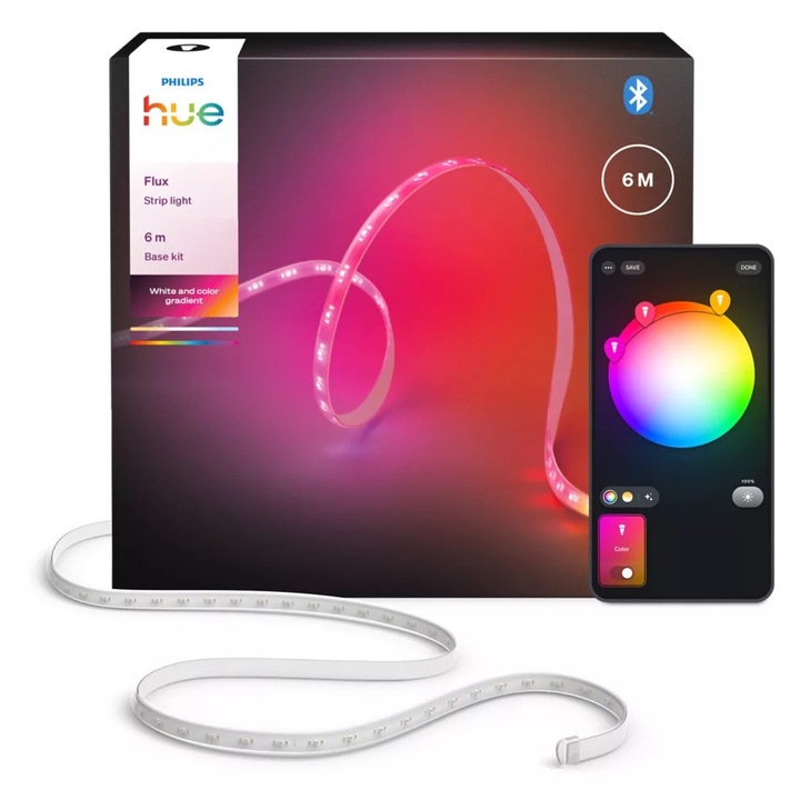 Banda LED Philips Hue Flux, 6m, alb cald
