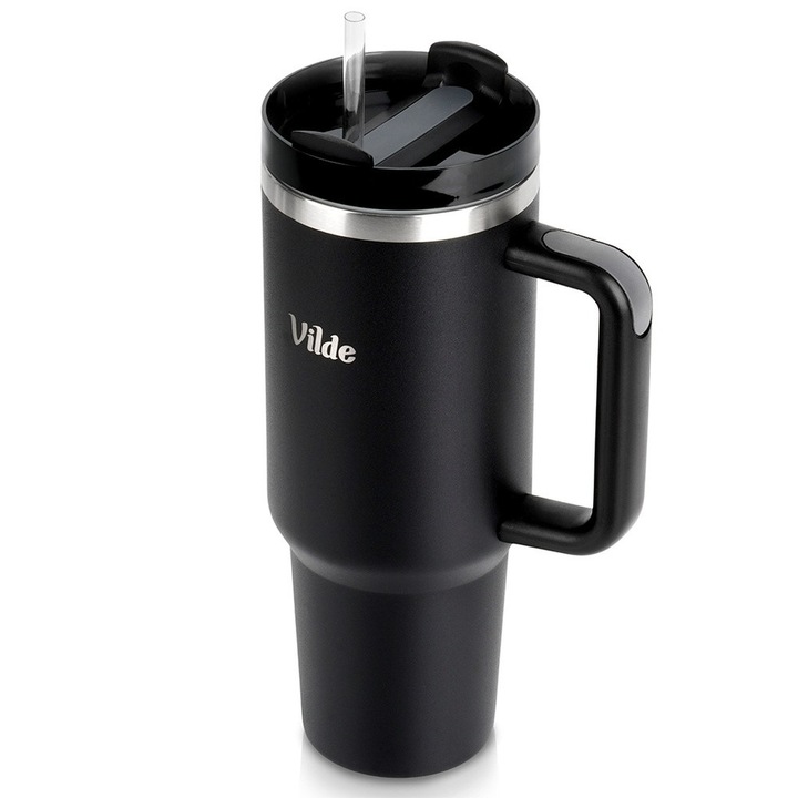 Cana termica VILDE 1,2 l negru cu maner si pai 15x10x31,5 cm
