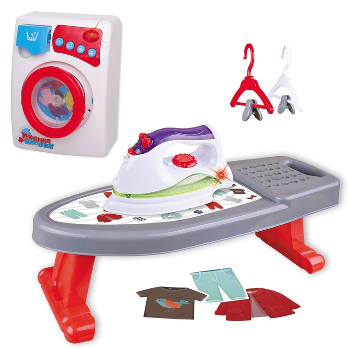 Set de joacă cu masă de călcat și mașină de spălat, electrocasnice pentru copii, 3 ani, multicolor