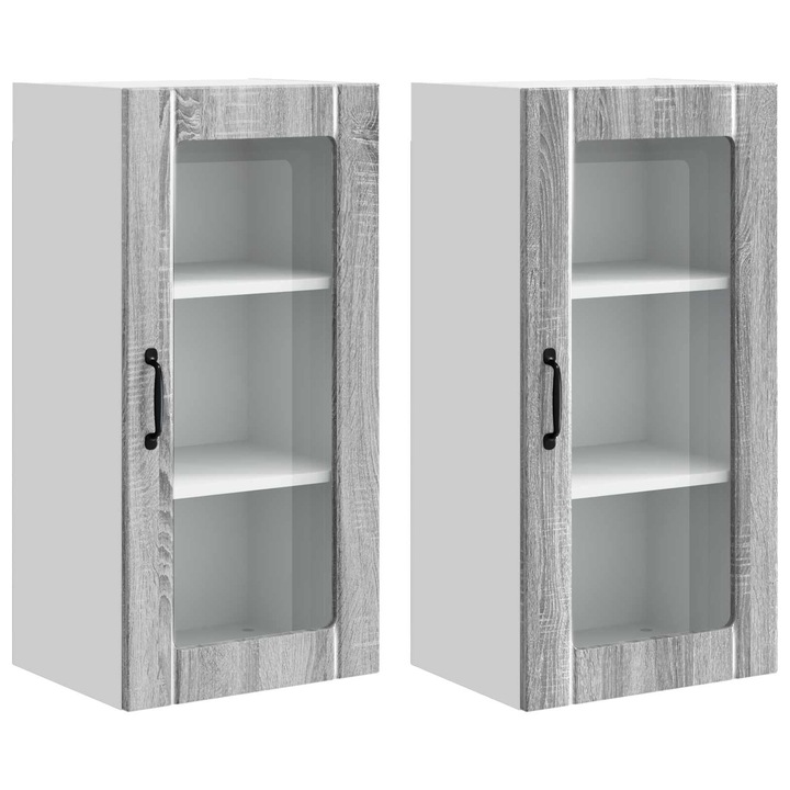 Dulap de bucatarie vidaXL, cu raft 2 pcs Gri Sonoma 40 x 31 x 80 cm