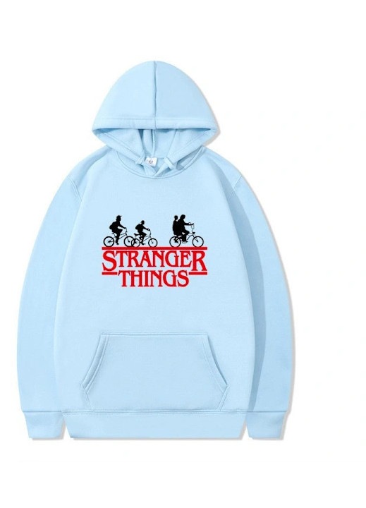 Hanorac barbati, imprimeu Stranger Things, asortat cu jacheta fleece, albastru deschis