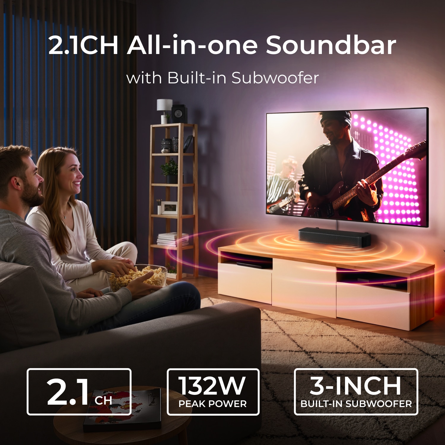 Soundbar ULTIMEA Poseidon M20, 2.1 canale, Bluetooth® 5.4, subwoofer integrat, 120 W, 400x66x108 mm