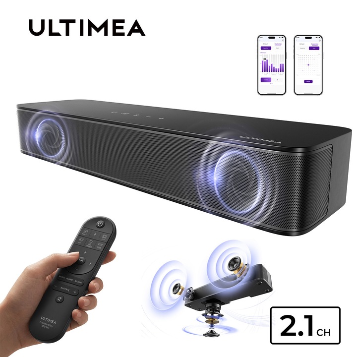 Soundbar ULTIMEA Poseidon M20, 2.1 canale, Bluetooth® 5.4, subwoofer integrat, 120 W, 400x66x108 mm