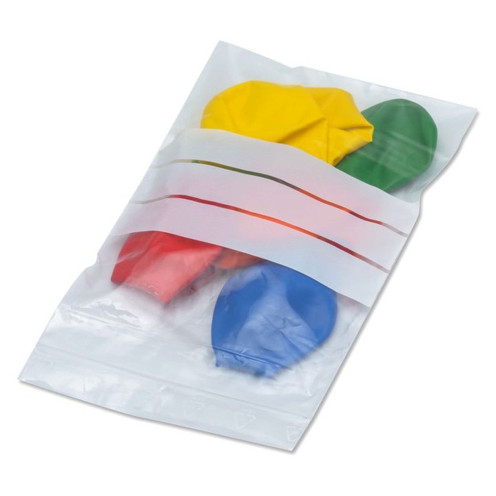 Pungi Zip, Neopak, Set 100 Bucati, Inchidere Cu Fermoar, Cu 3 Benzi Albe Pentru Scris, Material LDPE, Grosime 50um, Certificate Pentru Alimente, Ideale Pentru Organizare Si Marcare, Protectie Umezeala, 40x60mm, Transparent