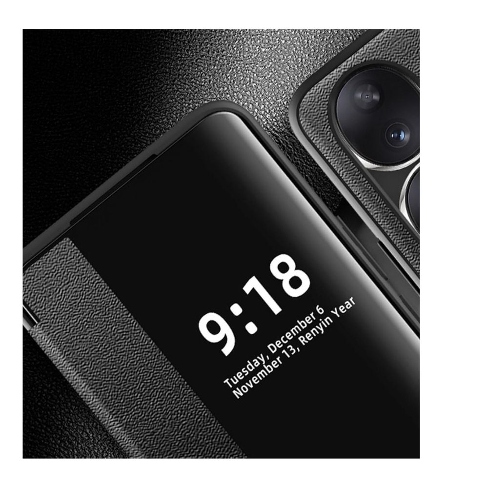 Husa protectie 360, Smart view Book, PU+Policarbonat, pentru Motorola Edge 40 Neo, acoperire completa, Negru/Fumuriu