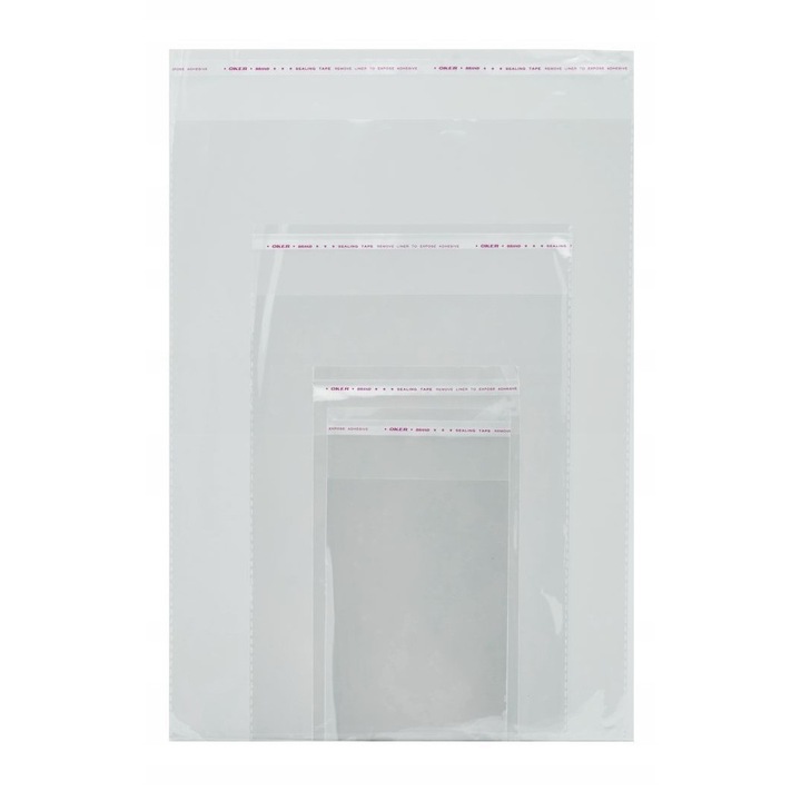 Set 100x Pungi Celofan Autoadezive, Neopak, Inchidere Sigura Cu Banda Adeziva, Rezistente La Rupere, Ideale Pentru Bijuterii Accesorii Cosmetice Si Papetarie, Uz Retail Si Ambalare Profesionala, 50 x 70 mm, 25 um, Transparent