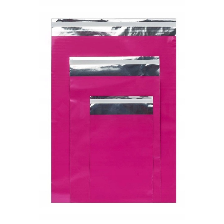 Pungi Celofan, Neopak, Set 100 Bucati, Cu Banda Adeziva Repozitionabila, Aspect Metalizat Elegant, Material Rigid Si Lucios Pentru Ambalare Premium, Protectie Produse Textile Sau Cadouri, 160x230 mm, Roz