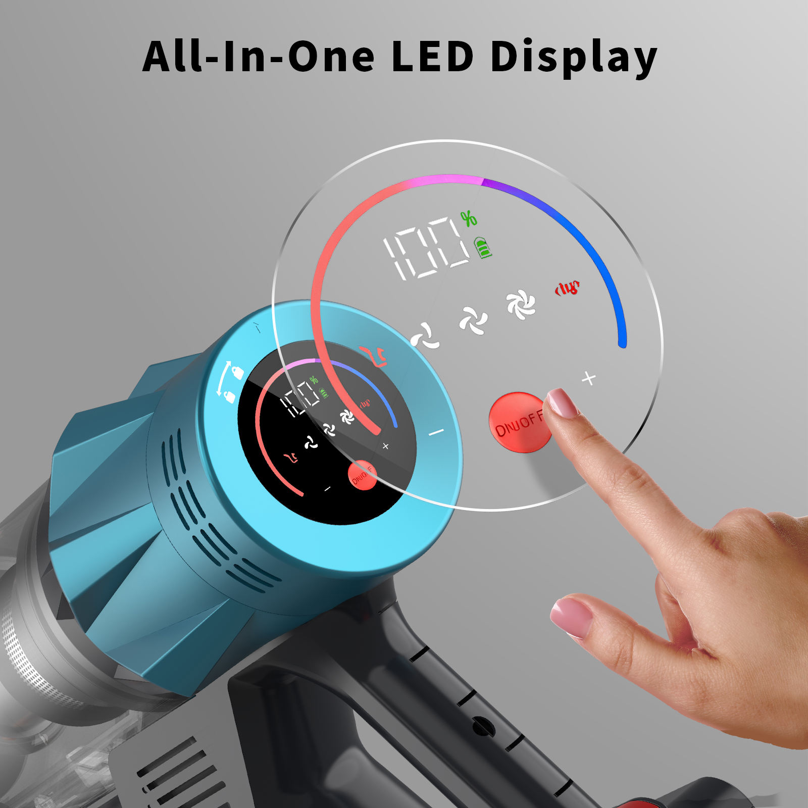 Aspirator Vertical Fără Fir YOUKUKE V18, 550W, 55Kpa, Ecran OLED Color, Autonomie 40 minute, Montare pe Perete, Alb