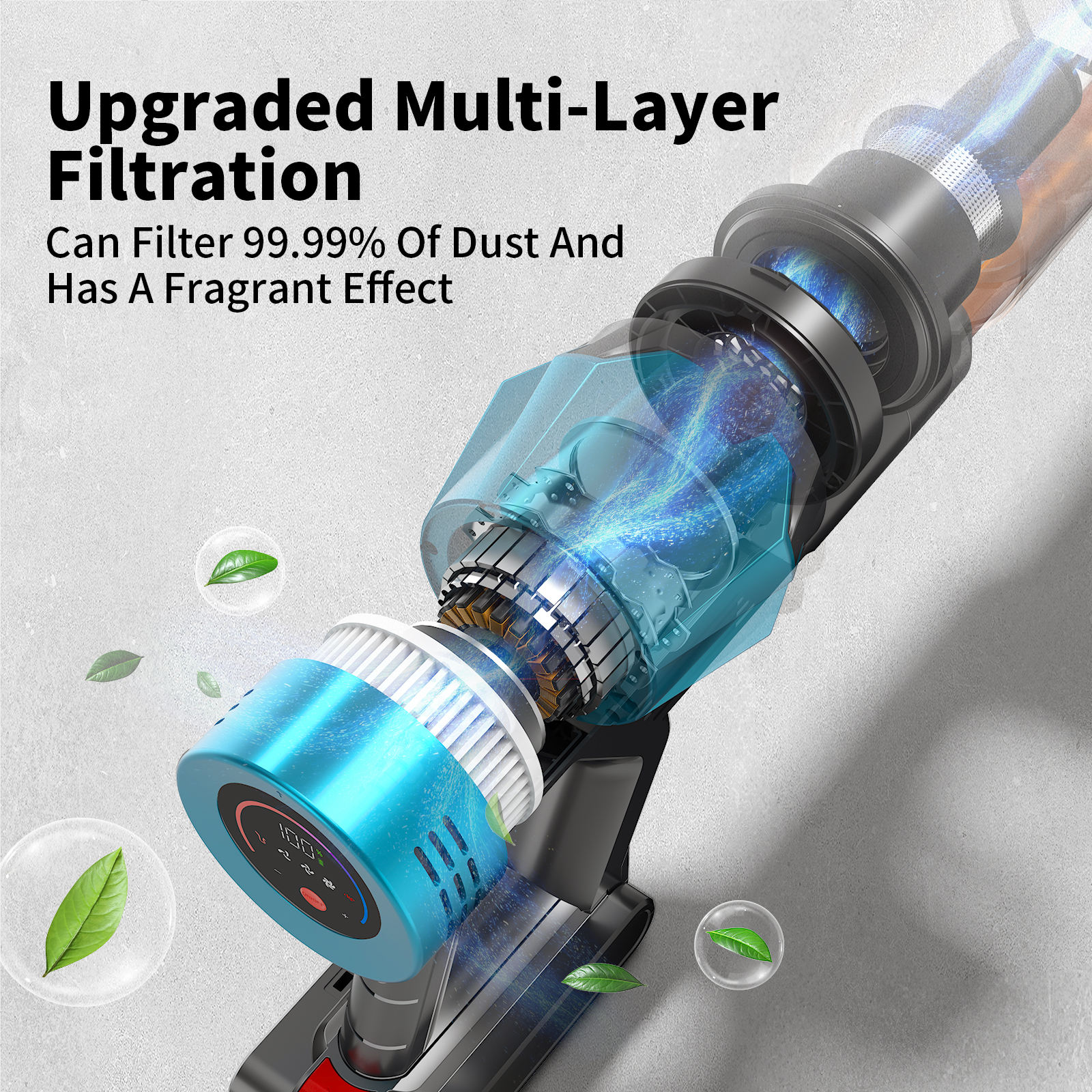 Aspirator Vertical Fără Fir YOUKUKE V18, 550W, 55Kpa, Ecran OLED Color, Autonomie 40 minute, Montare pe Perete, Alb
