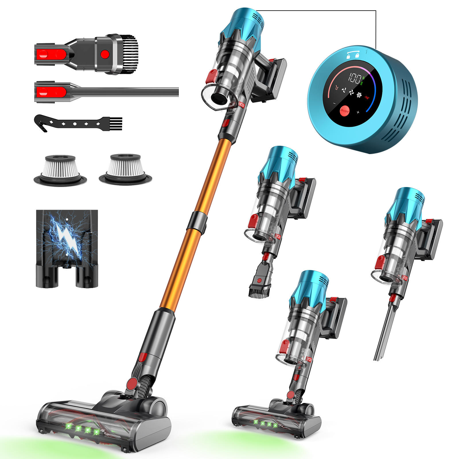 Aspirator Vertical Fără Fir YOUKUKE V18, 550W, 55Kpa, Ecran OLED Color, Autonomie 40 minute, Montare pe Perete, Alb