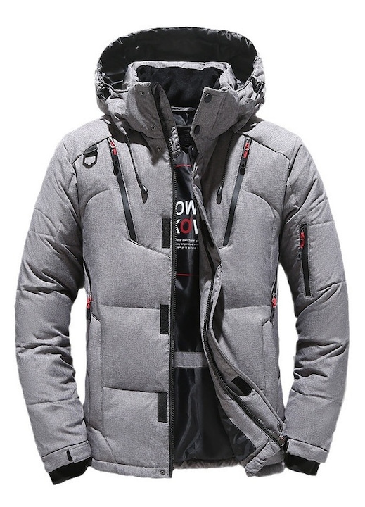 Geaca groasa de puf barbati, parka de iarna, gri, material rezistent