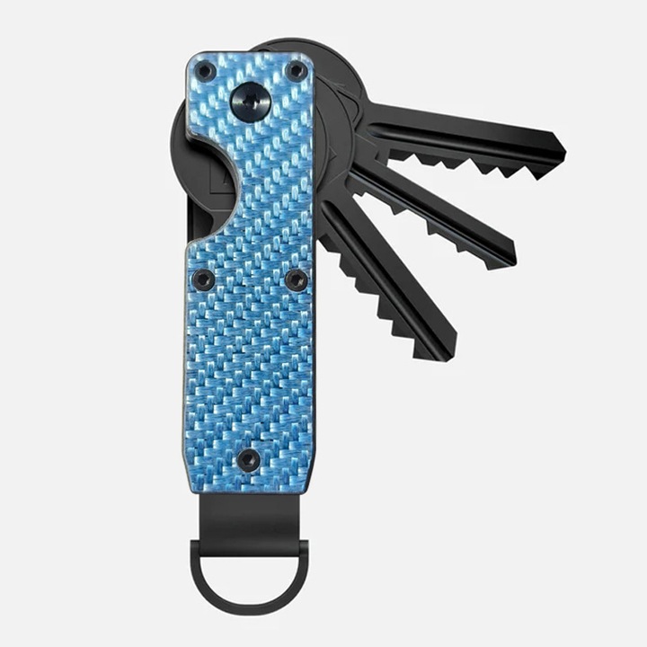T5 alumíniumötvözet kulcstartó, 2-6 kulcs, karbon szálas kék, 8.5x2x2cm