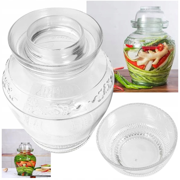 Стъклен буркан за ферментация 2,5 L с капак, размери 18,2x24,2 см, идеален за туршии, многократно използваем