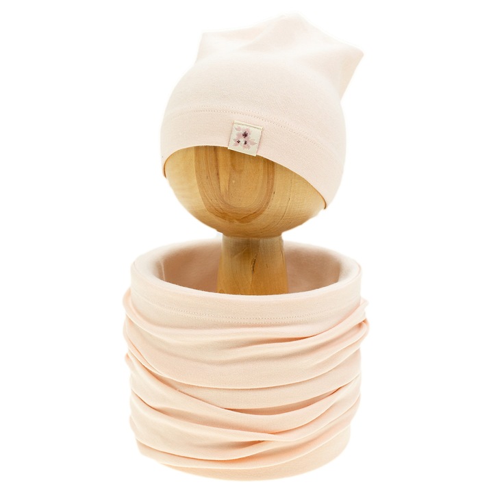 Dziewczęcy komplet czapka + komin łososiowy Nicol