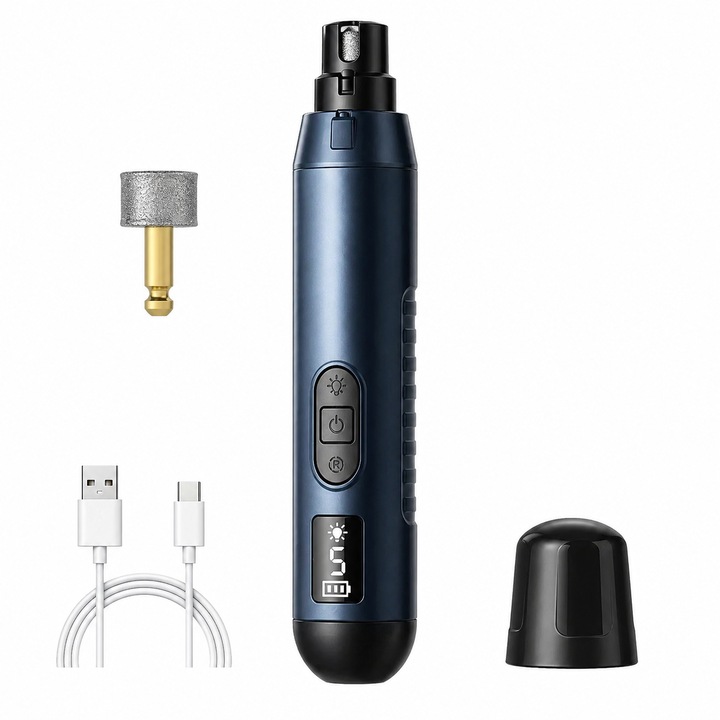 Polizor Electric pentru Unghii Caini si Pisici, Freza Ultra Silentioasa cu LED, 2 Viteze, Reincarcabil USB, Pila Profesionala pentru Animale Sensibile