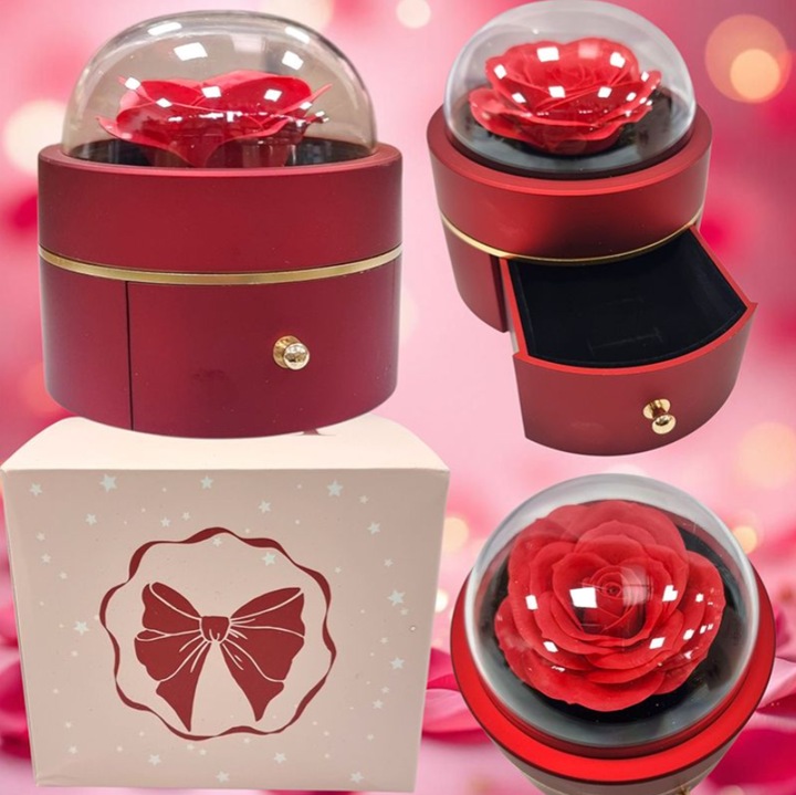 Подарък за Свети Валентин - март, сапунена роза с място за бижута 10 х 12 см червена