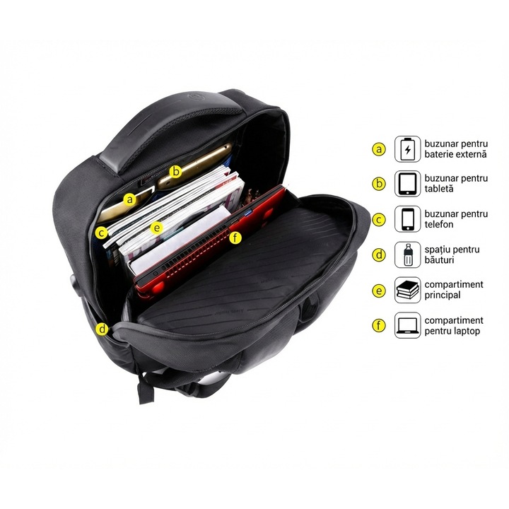 Bestbag 17,3" laptop hátizsák, vízálló, USB-vel, több rekesszel, fekete