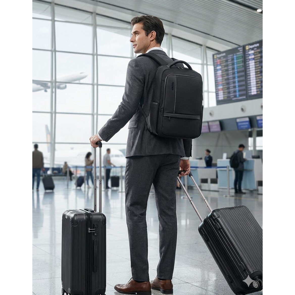 Rucsac laptop Bestbag 17 "3", impermeabil, cu USB, compartimente multiple, gri