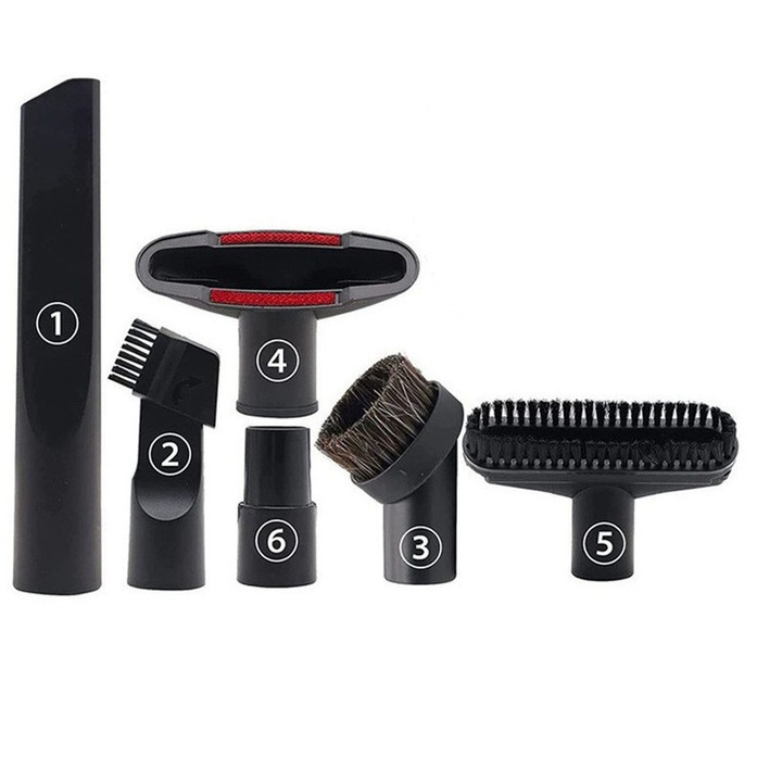 Set accesorii aspirator, 6 piese, compatibil cu deschideri de 32mm si 35mm, material PP, utilizare umeda si uscata