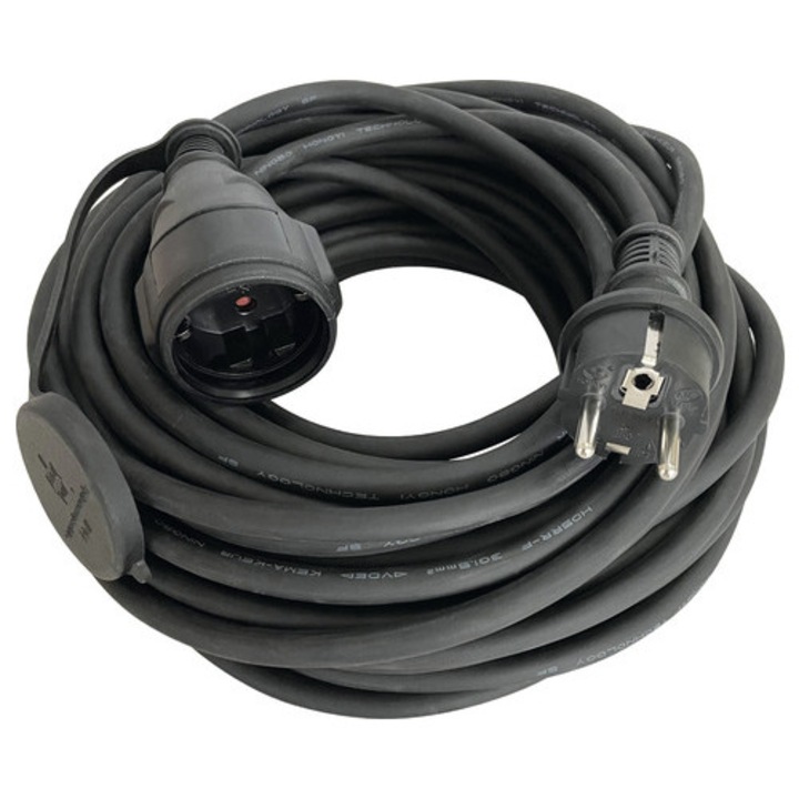 Prelungitor electric 10m 3500W negru, cablu cauciuc natural, pentru exterior IP44