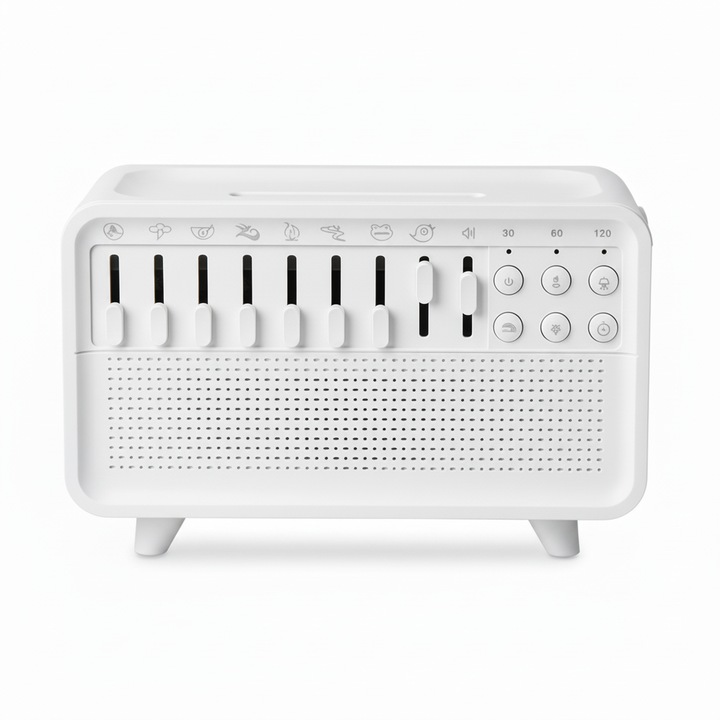 Многофункционално Устройство С Бели Шумове MUSATON, Ароматерапевтичен Дифузер С Етерични Масла, Овлажнител, Регулируем LED, Таймер, Bluetooth, За Деца, Възрастни И Възрастни, Идеално За Релакс, Йога И Медитация, Дом И Офис, Бяло