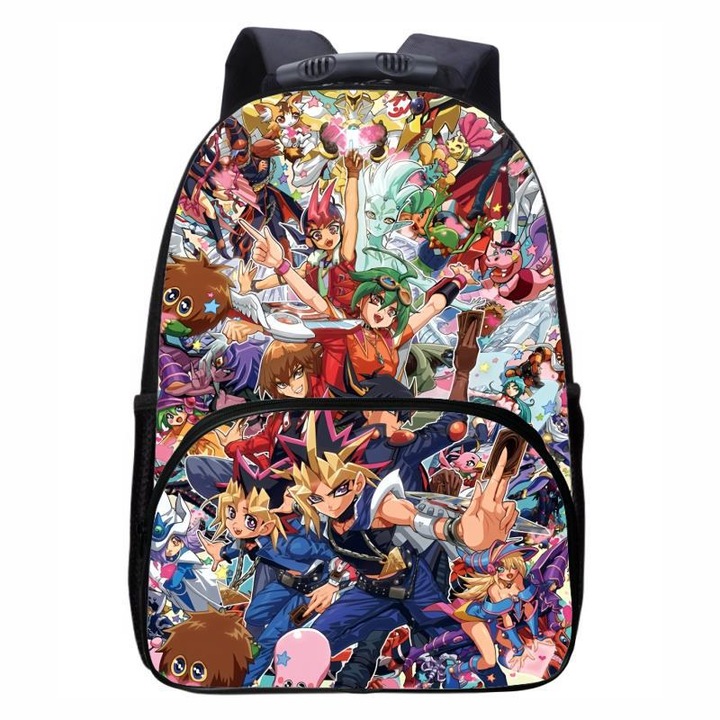 Nagy kapacitású, 17 hüvelykes hátizsák, Yu-Gi-Oh anime design, klasszikus mintával, vízálló poliészter, 43x31x15cm