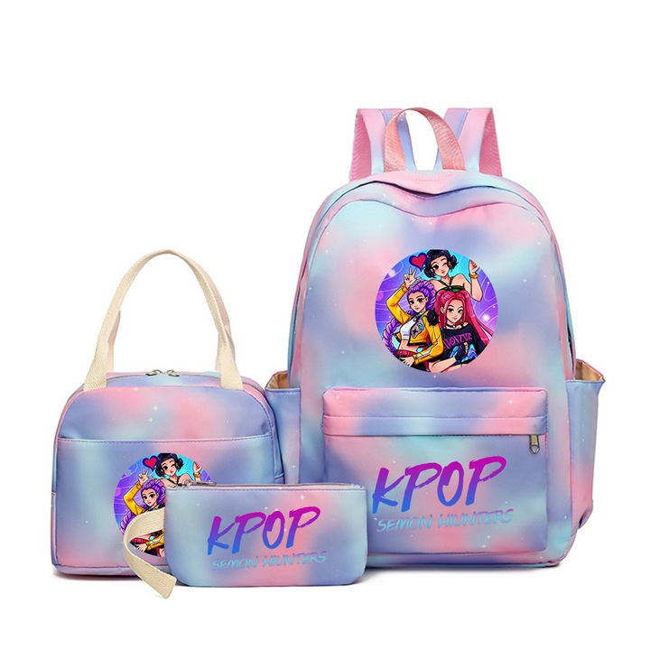 HUNTRIX iskolatáska és kiegészítő szett, preppy stílus, divatos minta, nagy iskolatáska, hőszigetelt uzsonnás táska, tolltartó