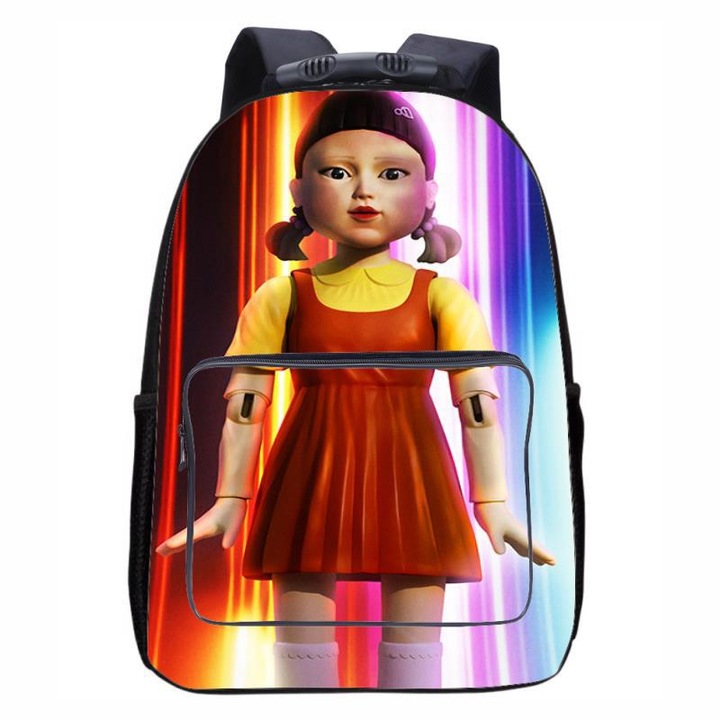 Nagy 17 hüvelykes iskolatáska, Stranger Things, retro design, vízálló anyag, 43x31x15cm