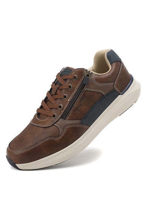 Férfi alkalmi cipő, hálós felsőrésszel, légáteresztő és csúszásmentes, oldalsó cipzáras részletekkel, Sötétbarna