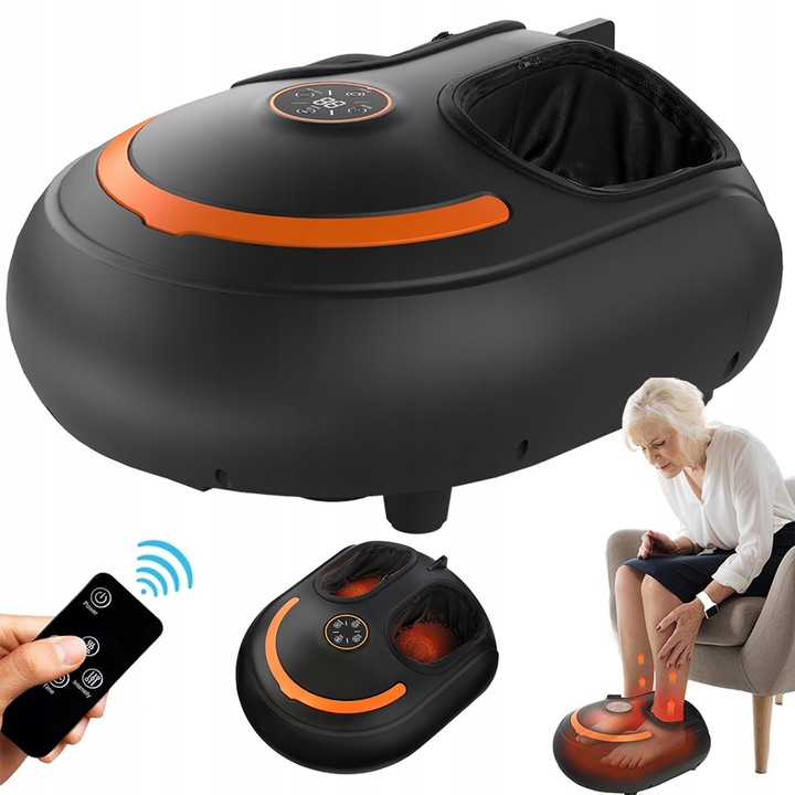 Bedee lábmasszírozó készülék fűtéssel, 4 masszázsmód, 6 intenzitás, fekete, távirányítóval