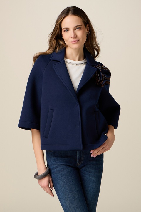 Oltre, Jacheta scurta cu maneci raglan 3/4, Caramel/Bleumarin