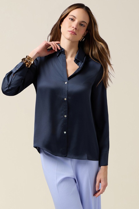 Oltre, Camasa lejera din satin cu model uni, Albastru ultramarin