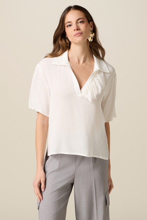 Oltre, Bluza vaporoasa cu garnitura brodata, Alb