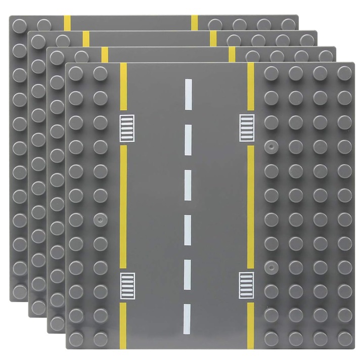 Set placa de baza pentru Constructia Drumurilor, Excitat®,4 buc, 19.1x19.1cm, fundatie stabila, Compatibil cu LEGO, plastic ABS,12X12 PIN