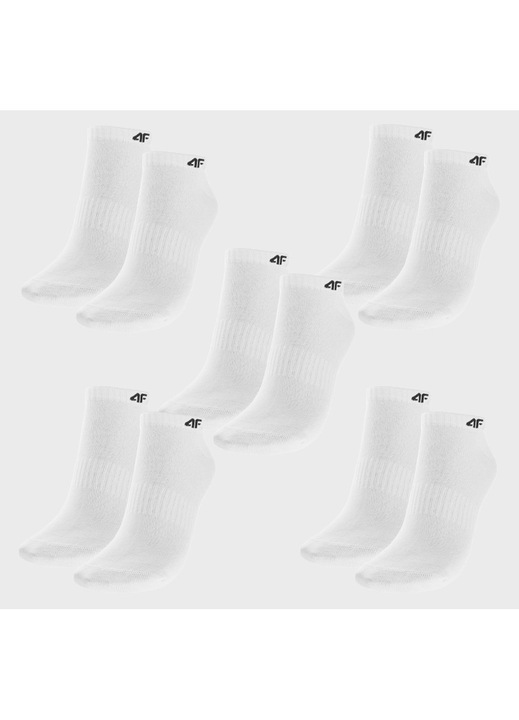 Set Sosete Scurte, 4F, Usocu678, Din Bumbac, Cusaturi Plate, Banda Elastica Fara Presiune, Calcai Si Degete Intarite, Sportive, Pentru Sneakers, Respirabile, 43-46 Eu, Alb