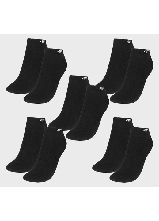 Set Sosete Scurte, 4F, Usocu678, Din Bumbac, Cusaturi Plate, Banda Elastica Fara Presiune, Calcai Si Degete Intarite, Sportive, Pentru Sneakers, Respirabile, 35-38 Eu, Negru