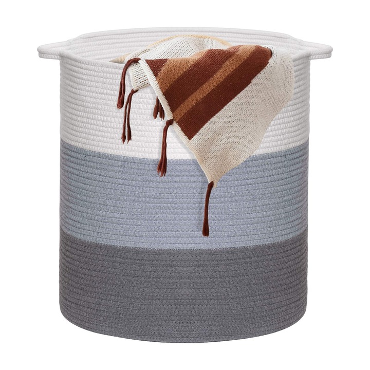 Cos pentru rufe, 100% bumbac, capacitate mare, 40x35x35cm, cu maner, design pliabil